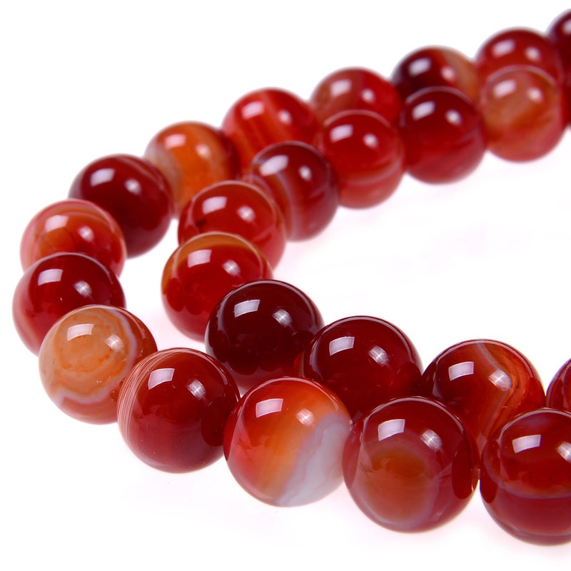PLTbeads Smooth Round Shape Natural Gemstone Loose Beads for 1 Strand per Bag Approxi 15.5 inch 48-50pcsJewelry Making (8mm, Red Carnelian Stripe Agate) - Image 1